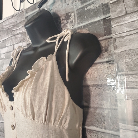 Shop Neighbor Linen Blend Beige Midi Dress Sleeveless Summer Bohemian Beachy Med - Picture 5 of 12